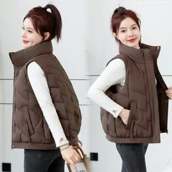 Осенью и зимой новый короткий жилет без рукавов из хлопка утолщенный повседневный жилет с ромбами куртка хлопковый жилет женский M хаки