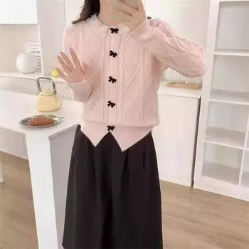 Осенью и зимой новый модный свитер с ленивым ветром, куртка женская дизайнерская бабочка пряжка свободный вязаный кардиган прилив One size бежевый