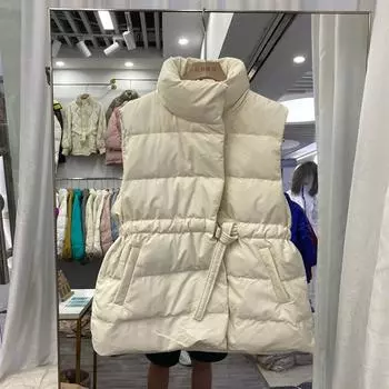 Осенью и зимой новый однотонный жилет модный темпераментный жилет с воротником-стойкой белый жилет из утиного пуха для женщин one size fits all