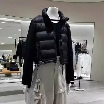 Осенью и зимой новый воротник-стойка мода сращивание короткий маленький белый утиный пуховик женская куртка прилив S чёрный