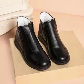 Осенью и зимой, повседневная мода теплая женская обувь с круглой головкой бархатные теплые хлопковые сапоги для мам среднего и пожилого возраста зимние сапоги 35 чёрный