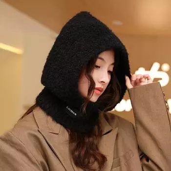 Осенью и зимой шапка-шарф Barack Law, интегрированная утолщенная теплая защита ушей, вязаная шерстяная шапка, женская тенденция M56-58cm чёрный