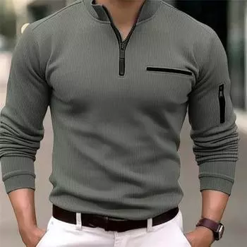 Осень-Весна Мужская Рубашка На Молнии Полуоткрытый Воротник-стойка Однотонный Формальный Бизнес XL хаки