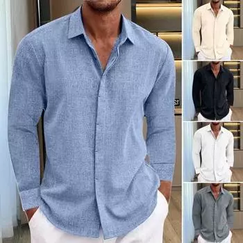 Осень-Весна Мужская рубашка на пуговицах с отложным воротником Кардиган с длинными рукавами Свободная средняя длина Повседневная повседневная одежда XXL чёрный