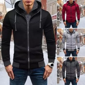 Осень-Весна Мужская толстовка с капюшоном на молнии с длинными рукавами и эластичными манжетами Кардиган с капюшоном на шнурке M темно-серого