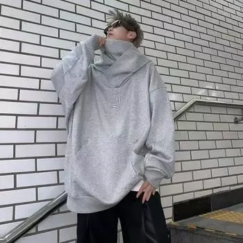 Осень-Весна Мужская толстовка с капюшоном в стиле хип-хоп Уличная одежда Толстая плюшевая теплая свободная L чёрный