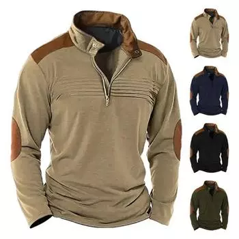 Осень-Весна, мужская толстовка, соответствующий цвету, в стиле пэчворк, на молнии с воротником-стойкой, ретро-пуловер с длинным рукавом, мягкий дышащий мужской повседневный топ средней длины XL верблюд