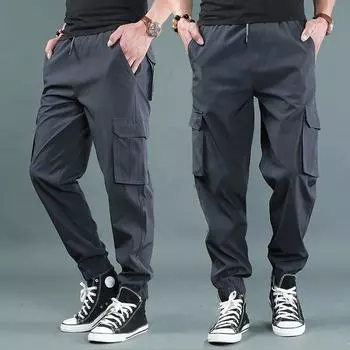 Осень-Весна, мужские брюки, спортивная одежда, спортивные штаны, однотонные брюки-карго для бега, тактические карманные брюки для фитнеса, брюки-карандаш для тренировок, брюки для мужчин 6XL