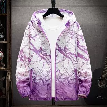 Осень-Весна Мужское Пальто С Капюшоном Градиент Цвета Соответствия Всплеск Принт Застежка-Молния Карманы На Молнии Свободный Кардиган Эластичные Манжеты Дышащее Мягкое Открытое Пальто M темно-синий