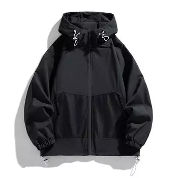 Осень Весна Осень Тонкая ветрозащитная водонепроницаемая мужская и женская модная спортивная куртка с капюшоном для мужчин и женщин M чёрный