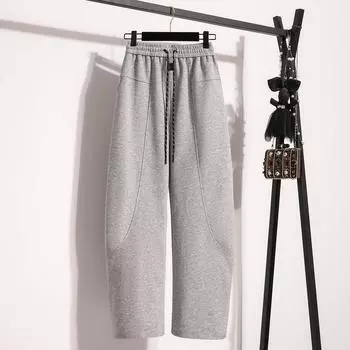 Осень-весна Длинные брюки спортивные штаны женские шаровары эластичные однотонные свободные брюки XXXXXL чёрный