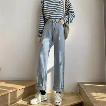 Осень-весна джинсы женские джинсовые брюки винтажные прямые брюки модные женские однотонные свободные повседневные широкие брюки XS хаки