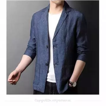 Осень-весна и лето новый мужской льняной костюм модный корейский стиль свободное тонкое пальто две пуговицы повседневный M