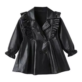 Осень-весна из искусственной кожи с оборками и длинными рукавами, модные плащи, детский плащ, верхняя одежда 90