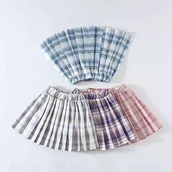 Осень-весна-лето повседневная плиссированная юбка для девочек клетчатая юбка студенческое платье для выступлений короткая юбка с бантом 170