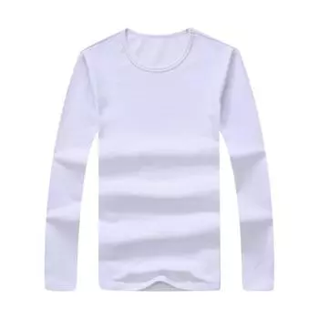 Осень-весна мужская футболка с круглым вырезом сплошной цвет простой стиль с длинным рукавом мягкий дышащий эластичный пуловер средней длины повседневный мужской топ L белый