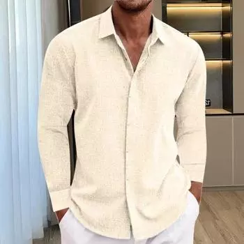 Осень-весна Мужская рубашка на пуговицах с отложным воротником Кардиган с длинными рукавами Свободный средней длины Повседневная одежда Офисный деловой топ XXL чёрный