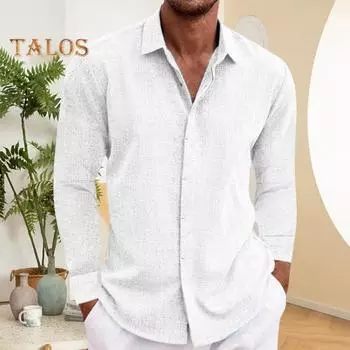 Осень-весна Мужская рубашка на пуговицах с отложным воротником Кардиган с длинными рукавами Свободный средней длины Повседневная одежда Офисный деловой топ XXL чёрный