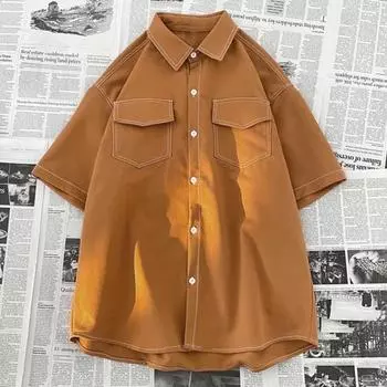 Осень-весна мужская рубашка свободного покроя в японском стиле однобортный с лацканами с половиной рукавов и пуговицами мягкий дышащий мужской уличный топ средней длины XL белый