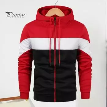 Осень-весна Мужская толстовка с капюшоном на шнурке с цветными блоками, застежка-молния, эластичные манжеты, свободный кардиган с капюшоном, длинные рукава, спортивная повседневная куртка L хаки