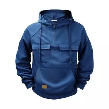 Осень-весна Мужская толстовка с капюшоном на молнии с завязками на шнурке, длинными рукавами, несколькими карманами, однотонный эластичный манжет, подол, пуловер в стиле карго, спортивный топ XL темно-серого