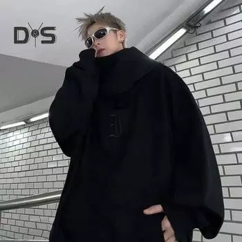 Осень-весна Мужская толстовка с капюшоном в стиле хип-хоп, уличная одежда, толстый плюш, теплый, свободный, однотонный, с капюшоном, вышитым воротником, повседневный пуловер M серый