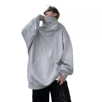 Осень-весна Мужская толстовка с капюшоном в стиле хип-хоп, уличная одежда, толстый плюш, теплый, свободный, однотонный, с капюшоном, вышитым воротником, повседневный пуловер M серый