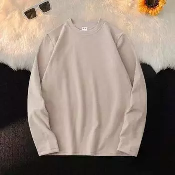 Осень-весна мужской облегающий топ с круглым вырезом, эластичный, с длинными рукавами, чистый цвет L абрикосовый