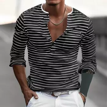 Осень-весна мужской топ с V-образным вырезом и полосатым принтом, цветной пуловер с длинными рукавами M темные хаки