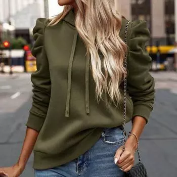 Осень-весна, накладные рукава, цветные нашивки, свободные, однотонные, с карманами, длинные рукава, женская толстовка с капюшоном, толстый теплый пуловер L хаки