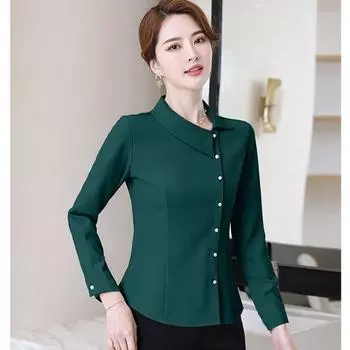 Осень-весна, новая рубашка с длинными рукавами, женский шифоновый топ, приталенная блузка с косым вырезом, однотонная нижняя блузка M-4XL M красный