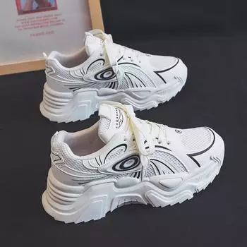 Осень-весна, новые кроссовки в гонконгском стиле для пап, женские модные кроссовки с толстой подошвой, дышащие, подходящие друг другу, сетчатые, повседневные кроссовки 35 чёрный