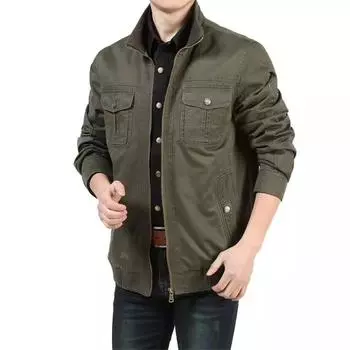 Осень-весна повседневные мужские пальто из хлопка для улицы военная армейская зеленая куртка M чёрный