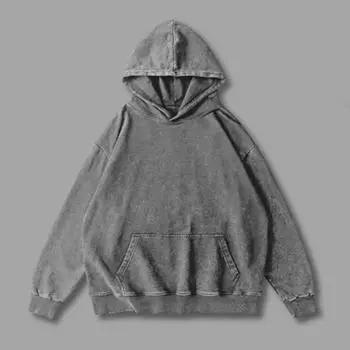 Осень-весна унисекс толстовка с капюшоном большой карман свободный потертый стираный эластичные манжеты и M чёрный