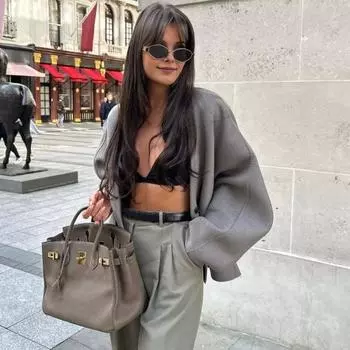 Осень-весна Женская куртка Свободный V-образный вырез Карманы Двойная застежка на пуговицы Теплое свободное шерстяное пальто средней длины Походная верхняя одежда S хаки