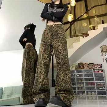 Осень-весна Женские джинсы с широкими штанинами Джинсовые брюки Женские брюки свободного покроя с широкими штанинами Уличная одежда в стиле хип-хоп Винтажная одежда Свободная повседневная одежда XXL коричневый