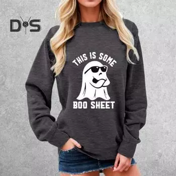 Осень-весна женский топ с цифровым мультяшным принтом, круглый вырез, длинные рукава, пуловер, свободная толстовка на Хэллоуин, спортивная повседневная одежда S оранжевый