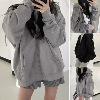 Осень-весна Женское пальто с капюшоном, завязками на шнурке, длинными рукавами, карманами, застежкой-молнией, эластичными манжетами, свободным низом, спортивная толстовка с капюшоном, повседневная куртка для повседневной носки L синий