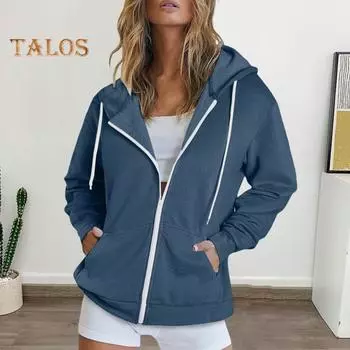 Осень-весна Женское пальто с капюшоном, завязками на шнурке, длинными рукавами, карманами, застежкой-молнией, эластичными манжетами, свободным низом, спортивная толстовка с капюшоном, повседневная куртка для повседневной носки M розы красного