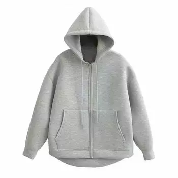 Осень-весна Женское пальто с капюшоном, завязками на шнурке, длинными рукавами, карманами, застежкой-молнией, эластичными манжетами, свободным низом, спортивная толстовка с капюшоном, повседневная одежда, куртка S чёрный