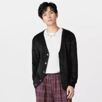 Осень Женщины Мужчины Унисекс Кардиган с длинным рукавом Пушистый на пуговицах Вязаные кимоно S