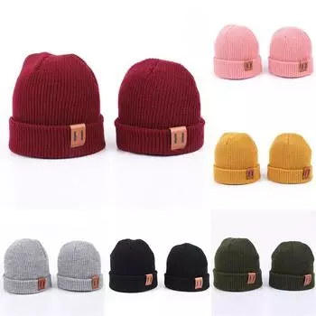 Осень-зима 1 шт. вязаная шапка вязаная шапка детские аксессуары однотонная шапка родитель-ребенок шапка S жёлтый