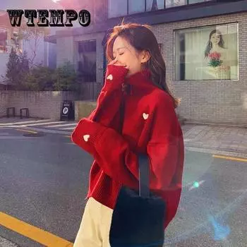 Осень-зима 2020, новый стиль, водолазка, свободный вязаный свитер для женщин, повседневное однотонное теплое пальто для женщин L