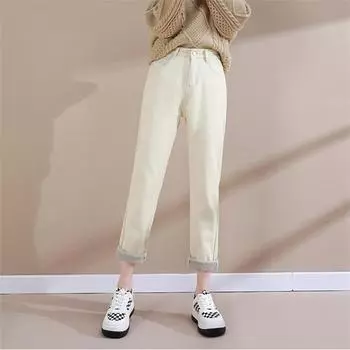 Осень-зима 2022, брюки в Корейском стиле с высокой талией в стиле ретро, джинсы, женские прямые брюки для отдыха, хлопковые брюки High Street 26