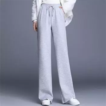 Осень-зима 2022, модные эластичные однотонные шерстяные офисные женские брюки с высокой талией для отдыха, широкие брюки для женщин S