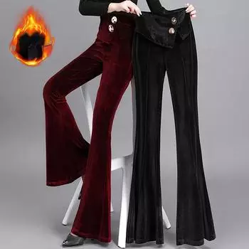Осень-зима 2022, модные тонкие однотонные бархатные брюки в корейском стиле с высокой талией, женские повседневные утягивающие прямые микро-расклешенные брюки S