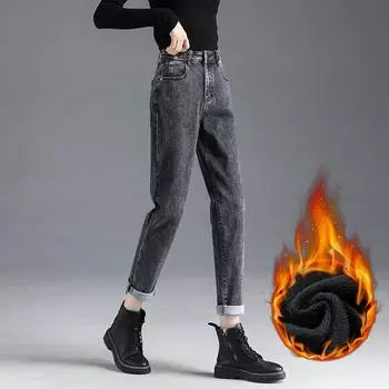 Осень-зима 2022, новые свободные эластичные брюки в стиле Харадзюку, джинсы с высокой талией, женские шаровары в стиле ретро, прямые брюки для папы 25