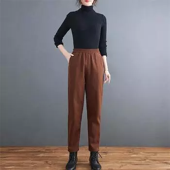 Осень-зима 2022, повседневные однотонные шаровары с высокой талией, женские теплые флисовые длинные брюки, женские толстые теплые брюки M