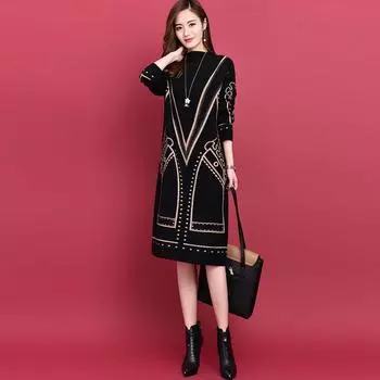 Осень-зима 2022, свободное платье больших размеров, толстая трикотажная базовая юбка средней длины, модное универсальное женское платье-свитер XL жёлтый