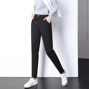 Осень-зима 2022, утепленные брюки с высокой талией, модные шаровары, женские свободные повседневные спортивные штаны, женские брюки, однотонный цвет S